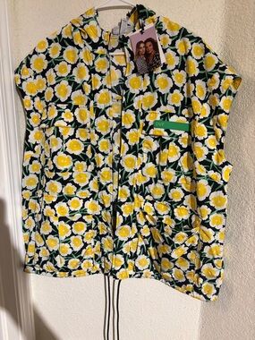 Diane Von Furstenberg Yellow White Floral Zip Front Jacket